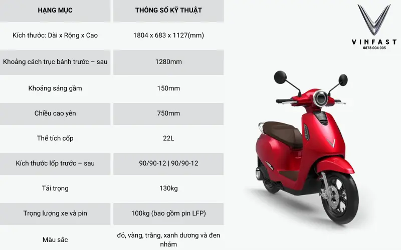 Vinfast Evo200 Lite 10 evo200 lite thông số kỹ thuật về thiết kế
